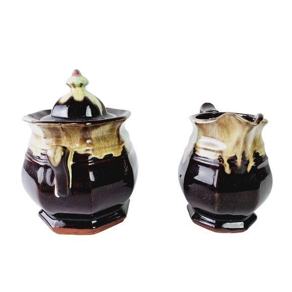 Vtg Van Briggle Glazed Drip Pottery Sugar Bowl & Creamer Set - Picture 2 of 10
